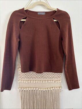 Anthropologie Rust Brown Long Sleeve Cutout Sweater